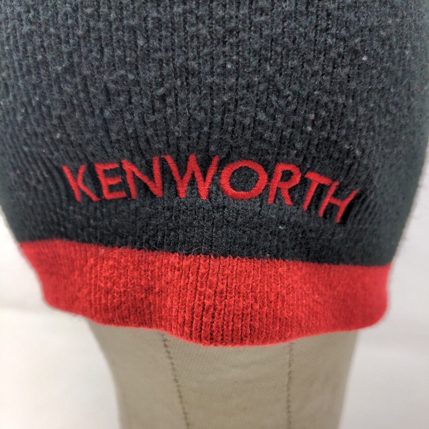 KW Kenworth Men's Beanie Hat Black Red Embroidered Logo Spell Out