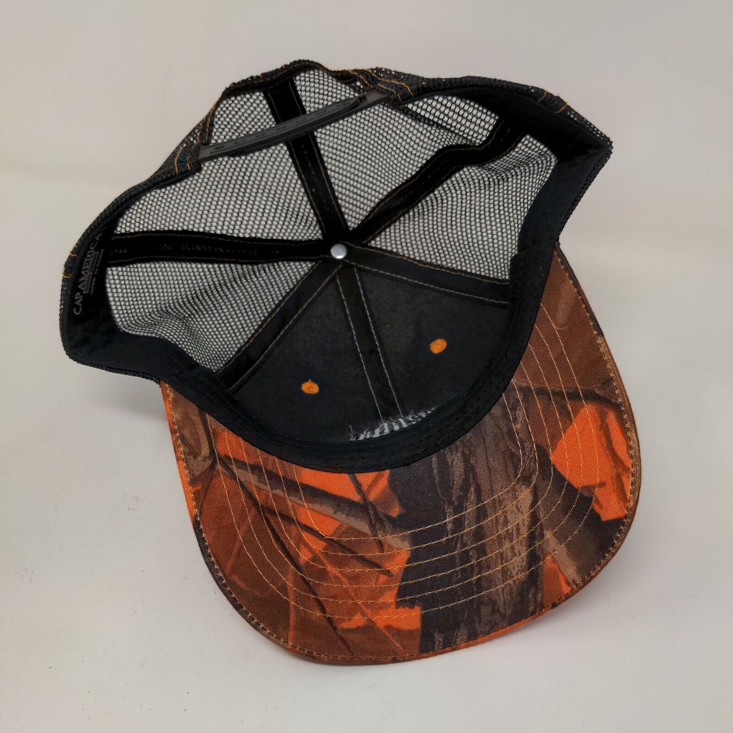Cap America Men's Snapback Mesh Back Hat Orange Camouflage Embroidered Logo