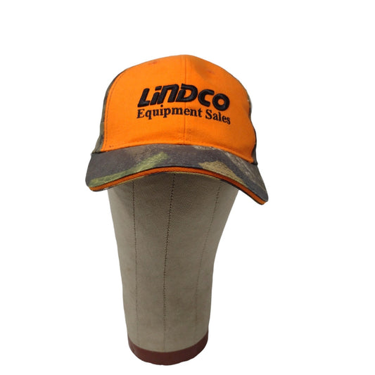 Lindco Equipment Orange & Camo Strapback Hat Embroidered Spell Out Logo