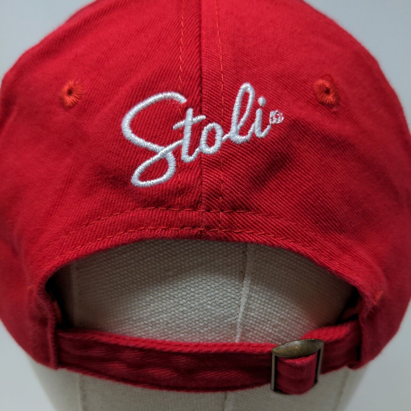 Stoli Vodka Men's Slideback Hat Red White Adjustable Embroidered Big Logo Beer