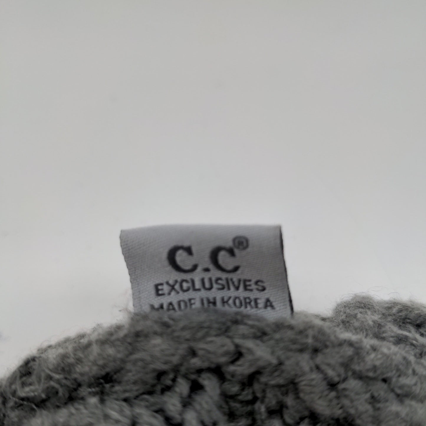 C.C. Exclusives Cable Knit Beanie Hat Gray Patch Logo 100% Acrylic