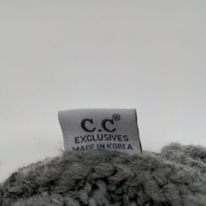 C.C. Exclusives Cable Knit Beanie Hat Gray Patch Logo 100% Acrylic