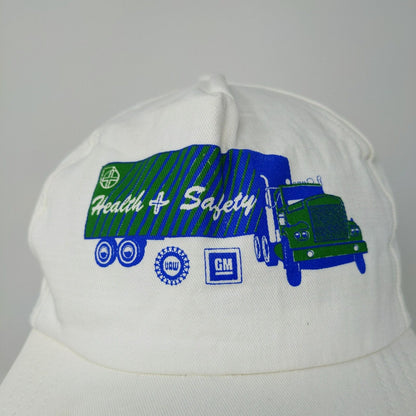 Vintage GM UAW Health & Safety Truck White Slideback Adjustable Hat Cap Men