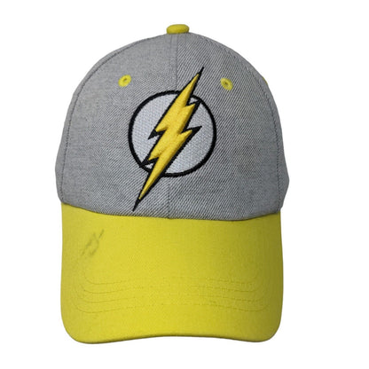 Six Flag Men's Strapback Hat Gray Yellow Embroidered The Flash Lightning Logo