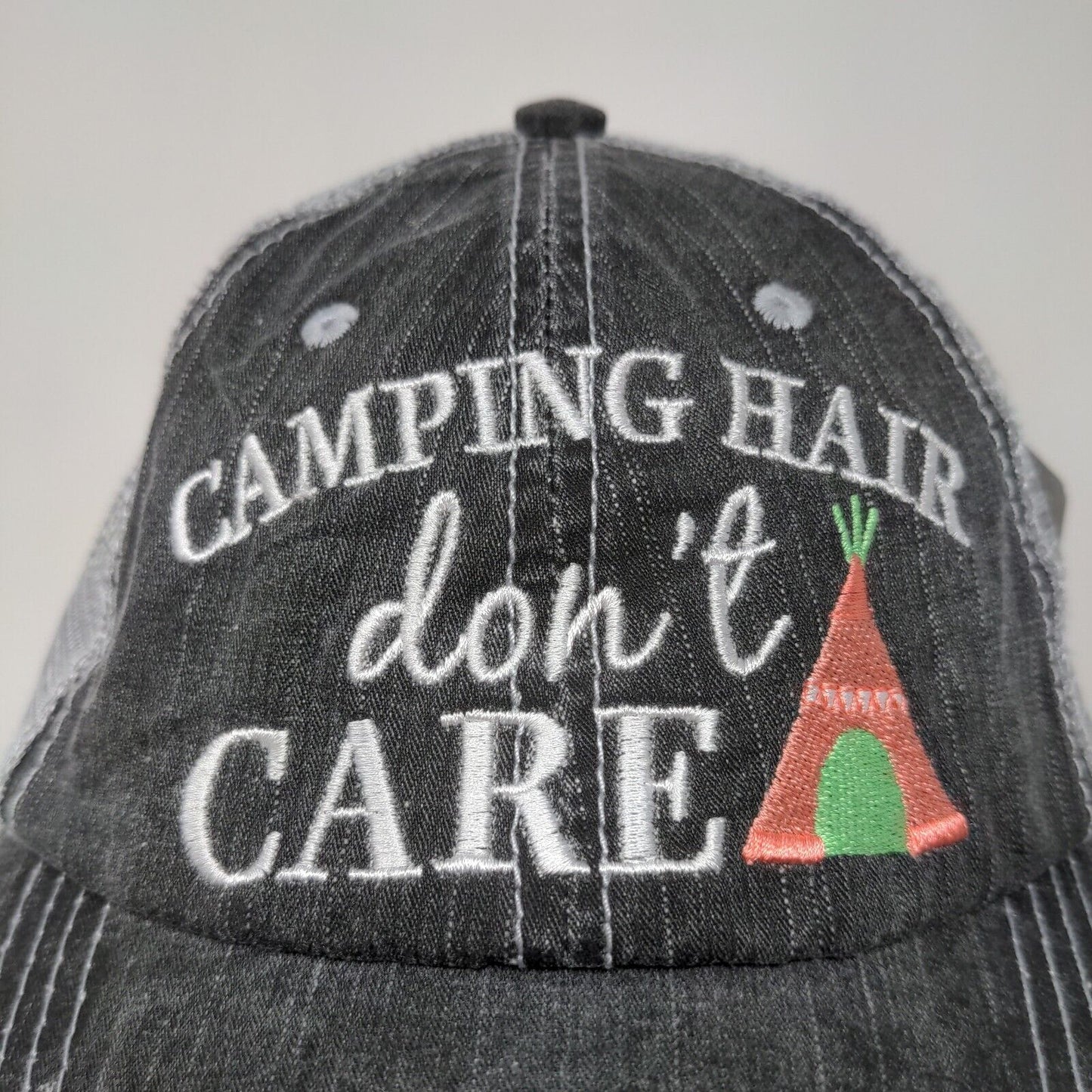 Katydid Women's Strapback Mesh Back Hat Gray Camping Hair Embroidered Logo