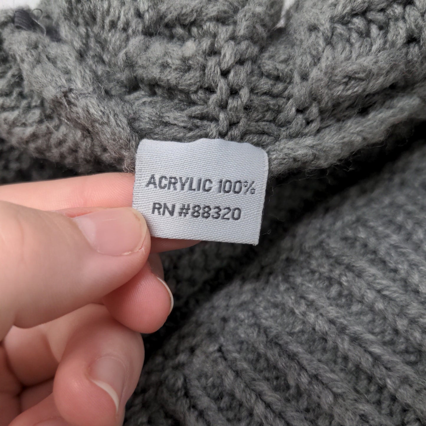 C.C. Exclusives Cable Knit Beanie Hat Gray Patch Logo 100% Acrylic