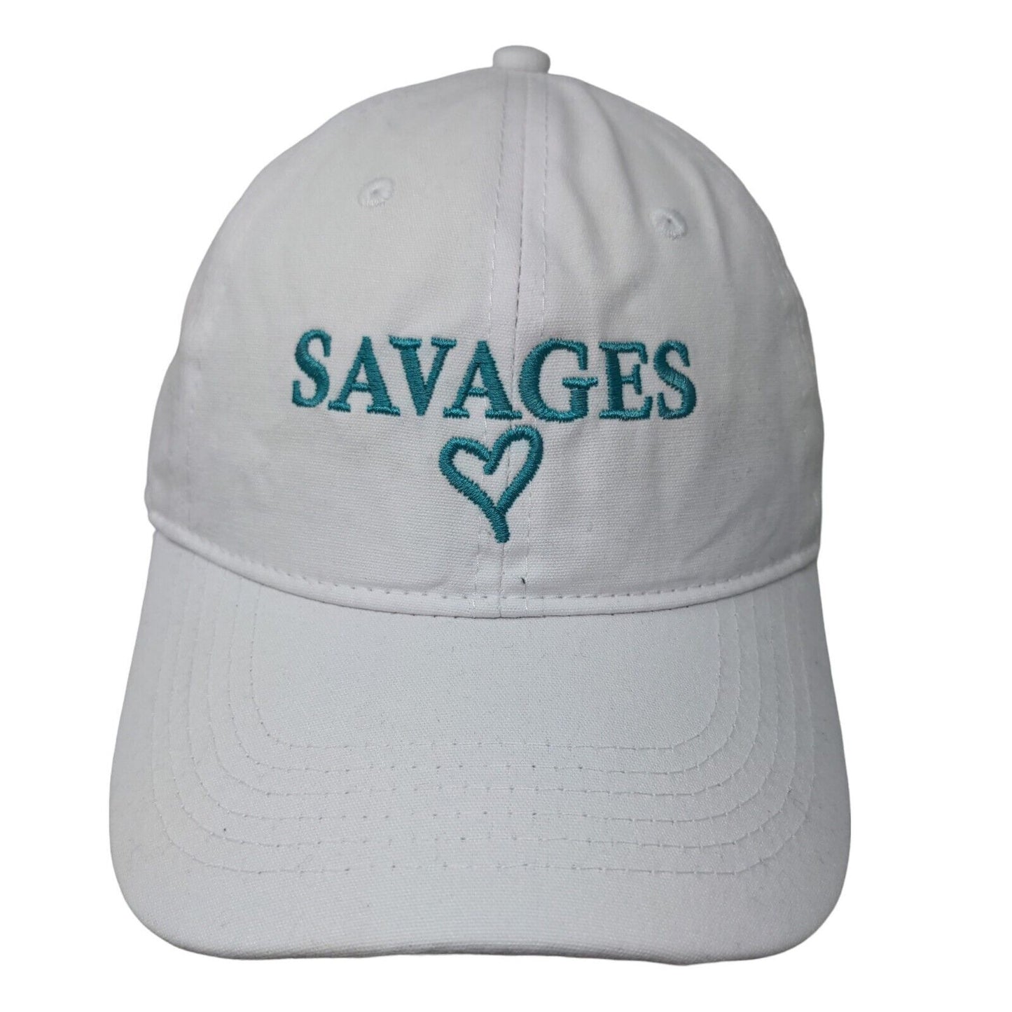 Port & Company Women's Strapback Hat White Adjustable Embroidered Savages Heart