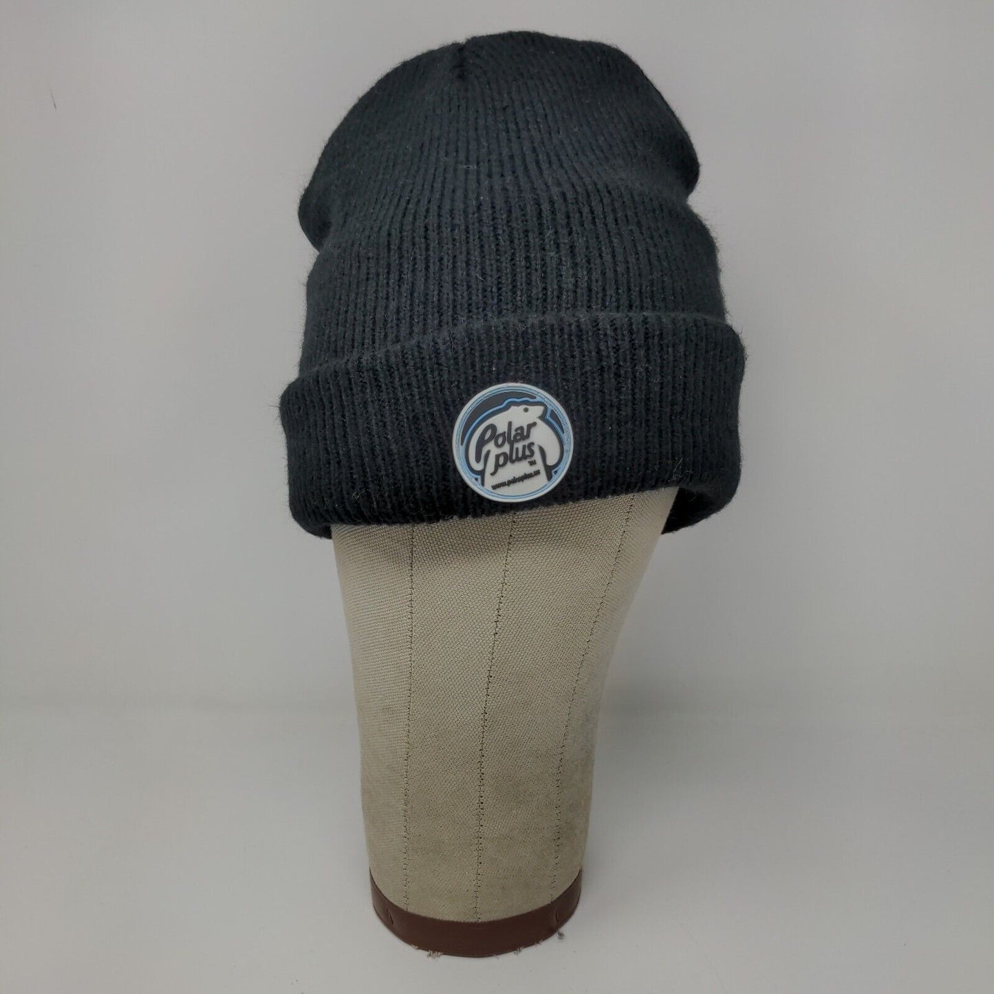 Polar Plus Men's Knit Black Beanie Toboggan Cap Hat Logo Patch Logo