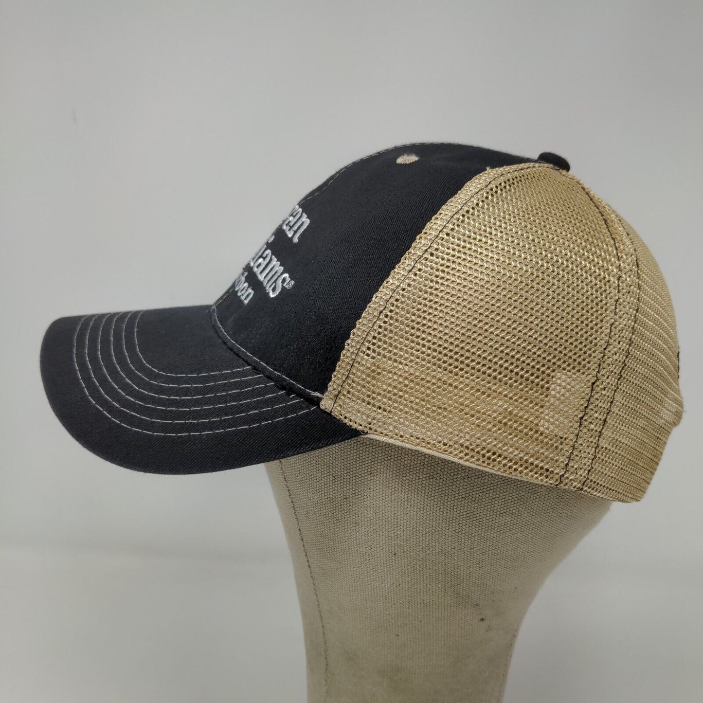 Evan Williams Bourbon Men's Mesh Back Snapback Hat Black Tan Adjustable Logo
