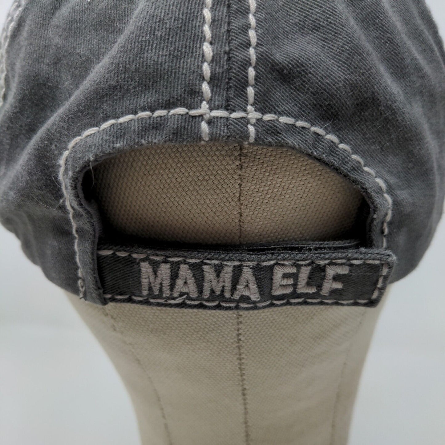 KBethods Women's Christmas Hat Gray Mama Elf Embroidered Distressed