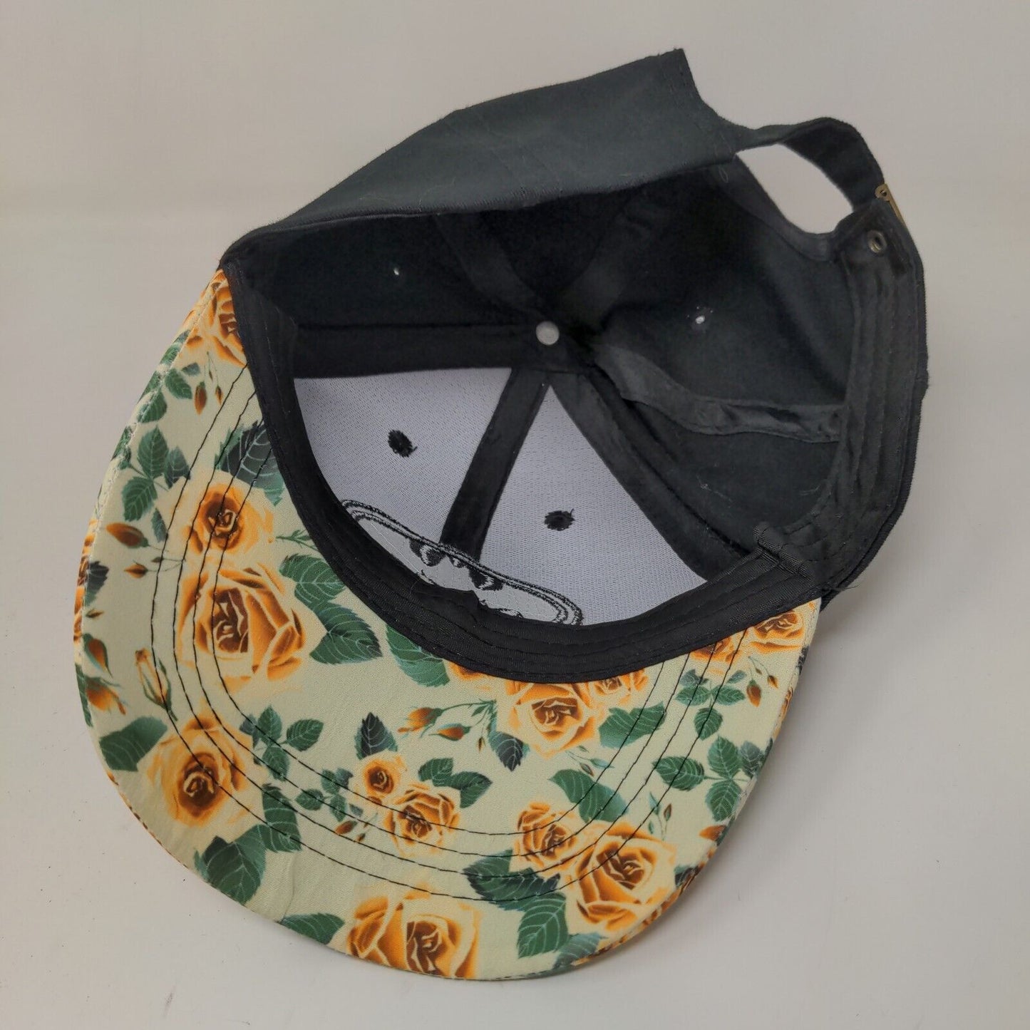 Six Flags Men's Slideback Hat Black Adjustable Floral Embroidered Logo