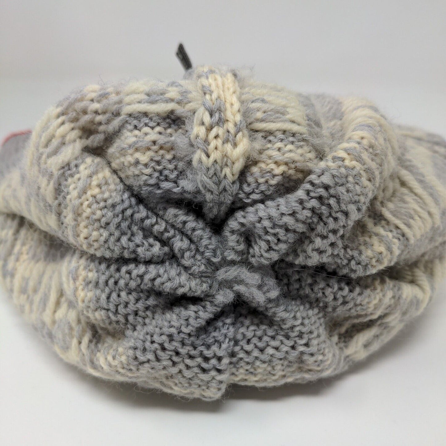 KiPi of Maine Beanie Hat Pom Pom Gray Red Warm Soft Made in USA