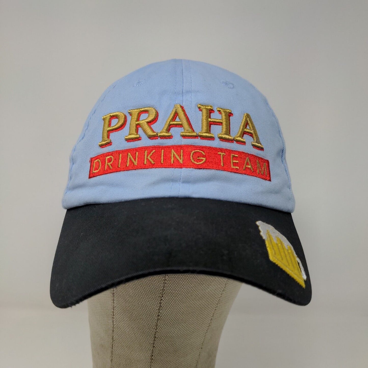 Praha Drinking Tea Men's Strapback Hat Prague Souvenir Embroidered Logo Blue 58