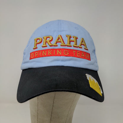 Praha Drinking Tea Men's Strapback Hat Prague Souvenir Embroidered Logo Blue 58