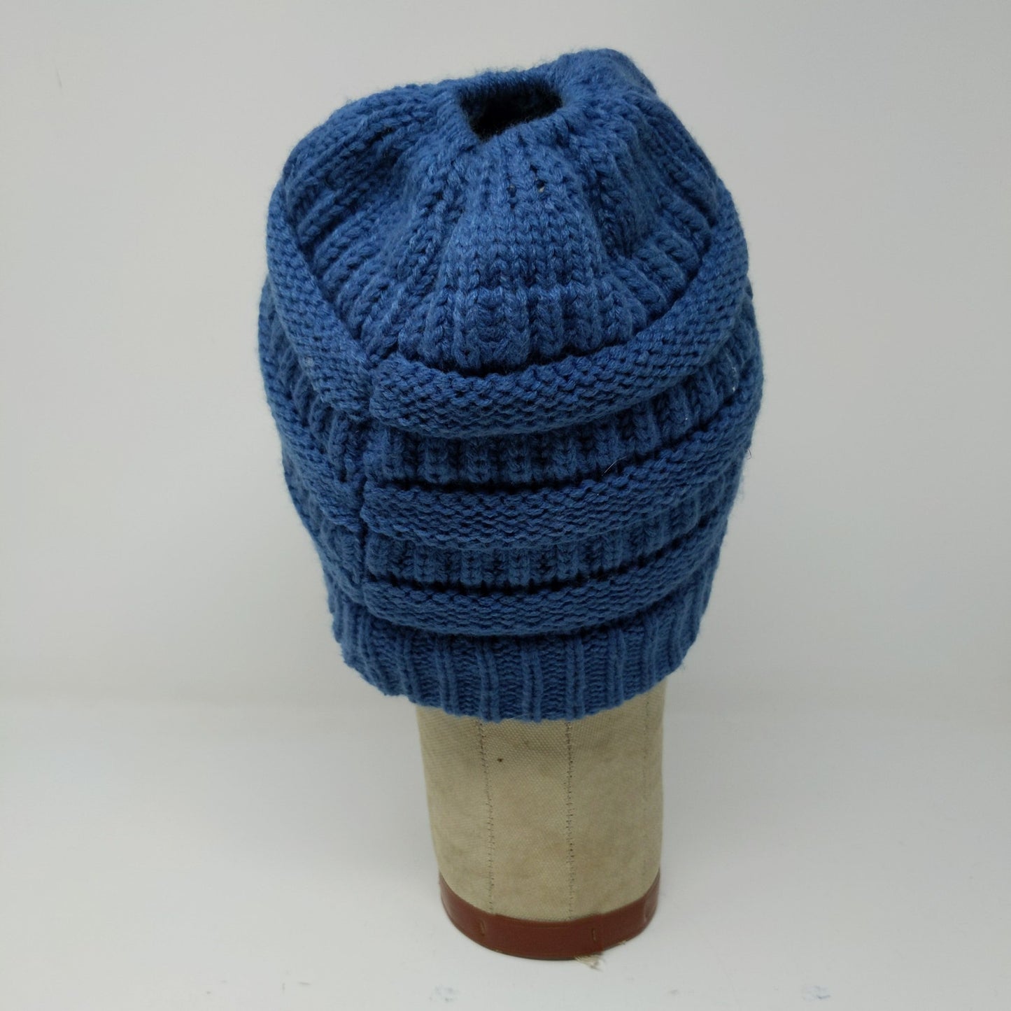 C.C. Exclusives Cable Knit Beanie Hat Blue Patch Logo 100% Acrylic