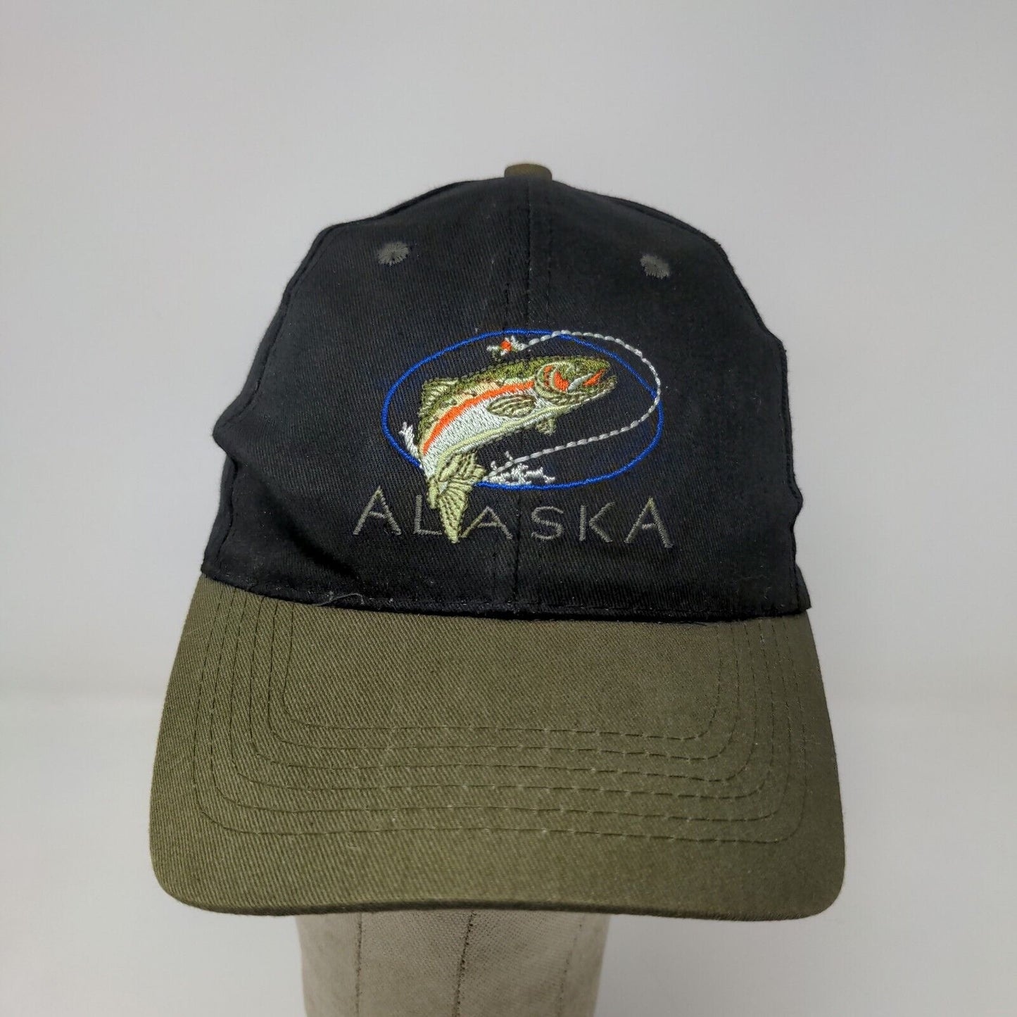 Tongass Men's Snapback Hat Black Green Alaska Embroidered Fish Logo