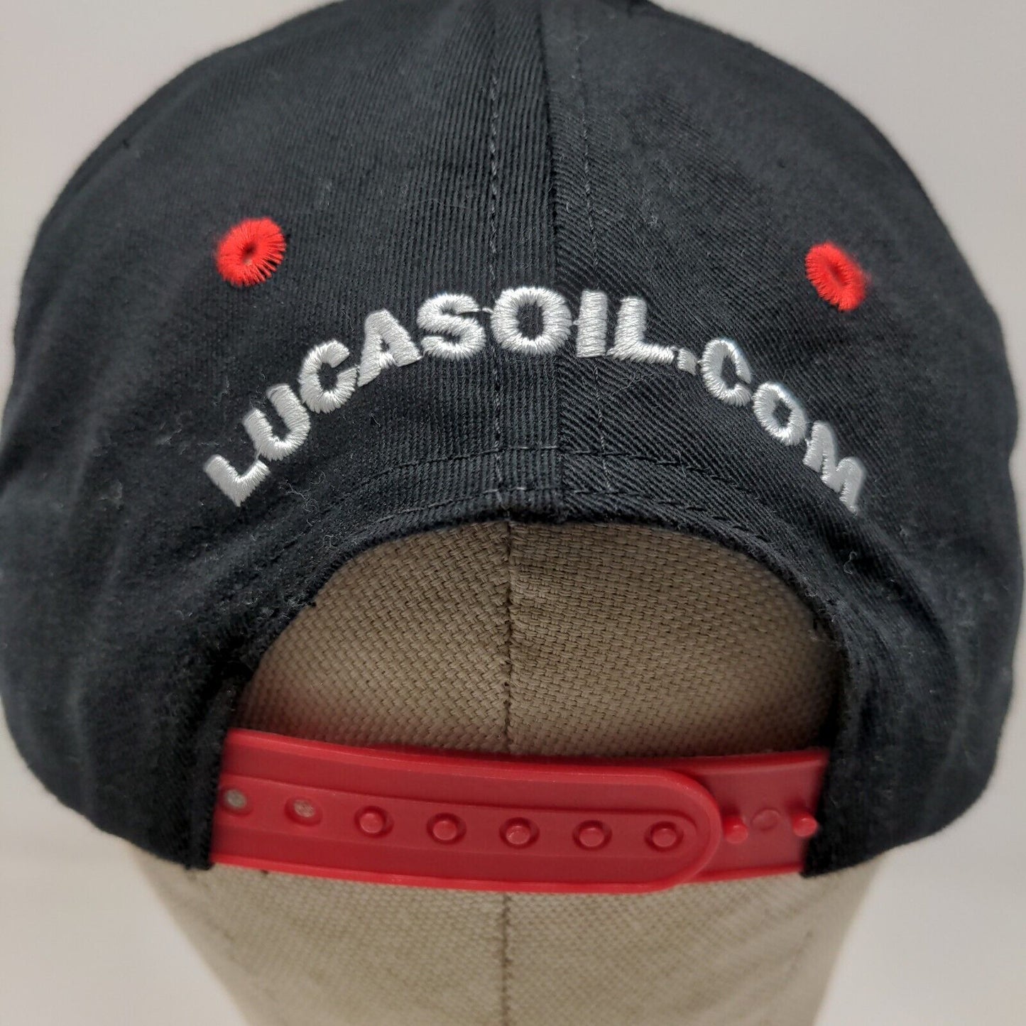 Lucas Oil Men's Snapback Hat Black Red Adjustable Embroidered Logo