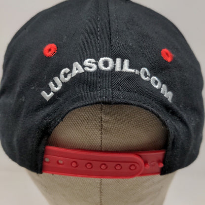 Lucas Oil Men's Snapback Hat Black Red Adjustable Embroidered Logo
