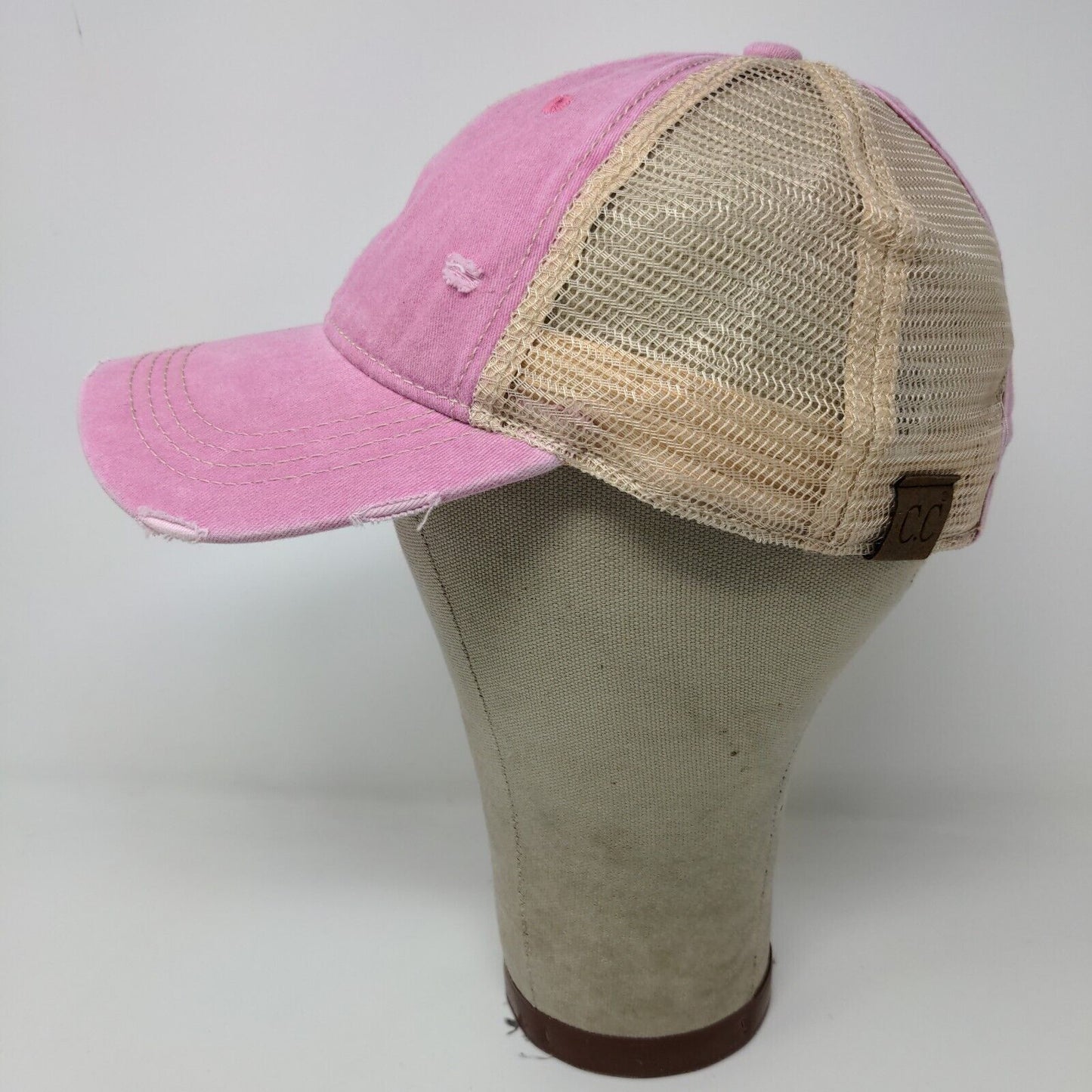 C.C. Womens Strapback Mesh Back Hat Pink Adjustable Distressed