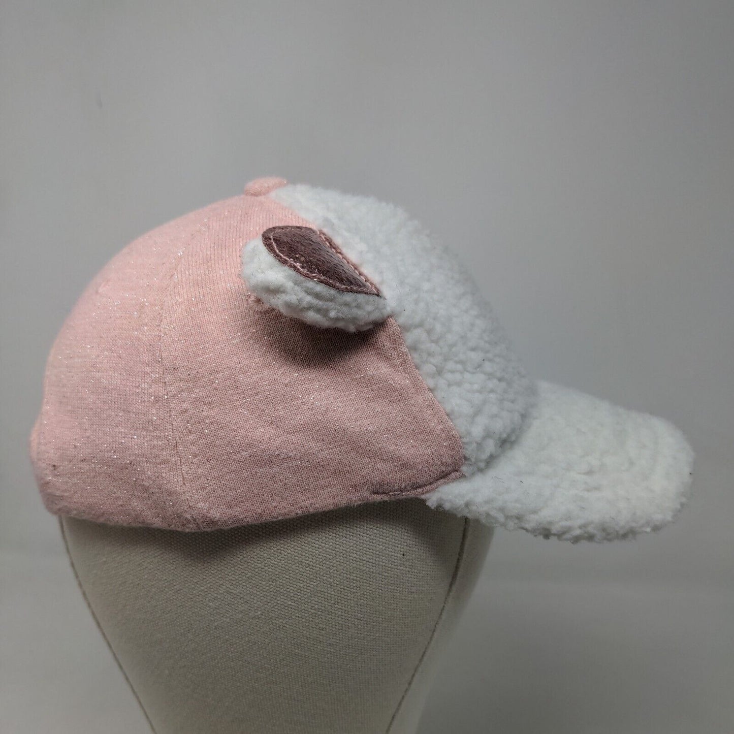 Unbranded Girls Toddler Stretchy Hat Pink White Sherpa Fleece Ears Cute