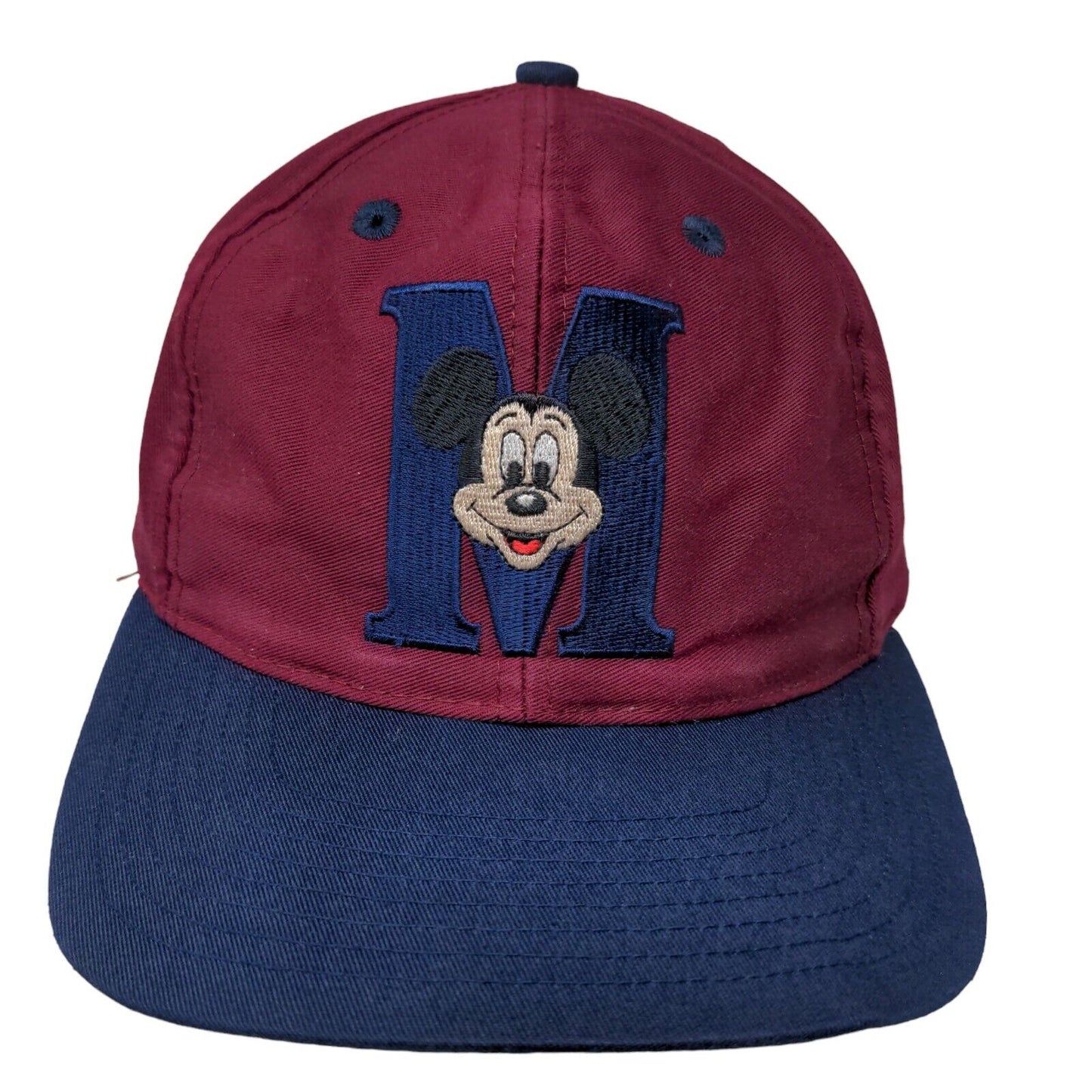 Disney Mickey Mouse Men's Snapback Hat Red Burgundy Embroidered Logo Vintage