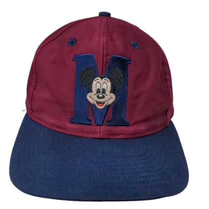 Disney Mickey Mouse Men's Snapback Hat Red Burgundy Embroidered Logo Vintage