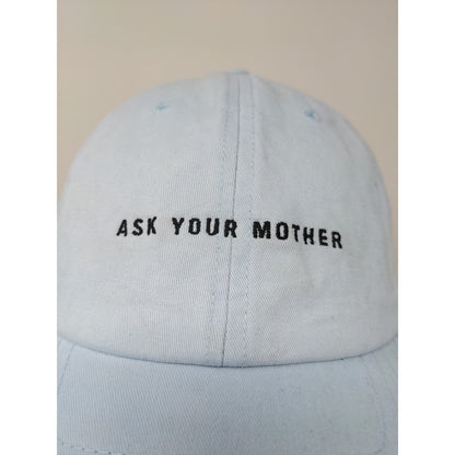 Wembley Ask Your Mother Slideback Hat Size OS Blue Embroidered Spell Out