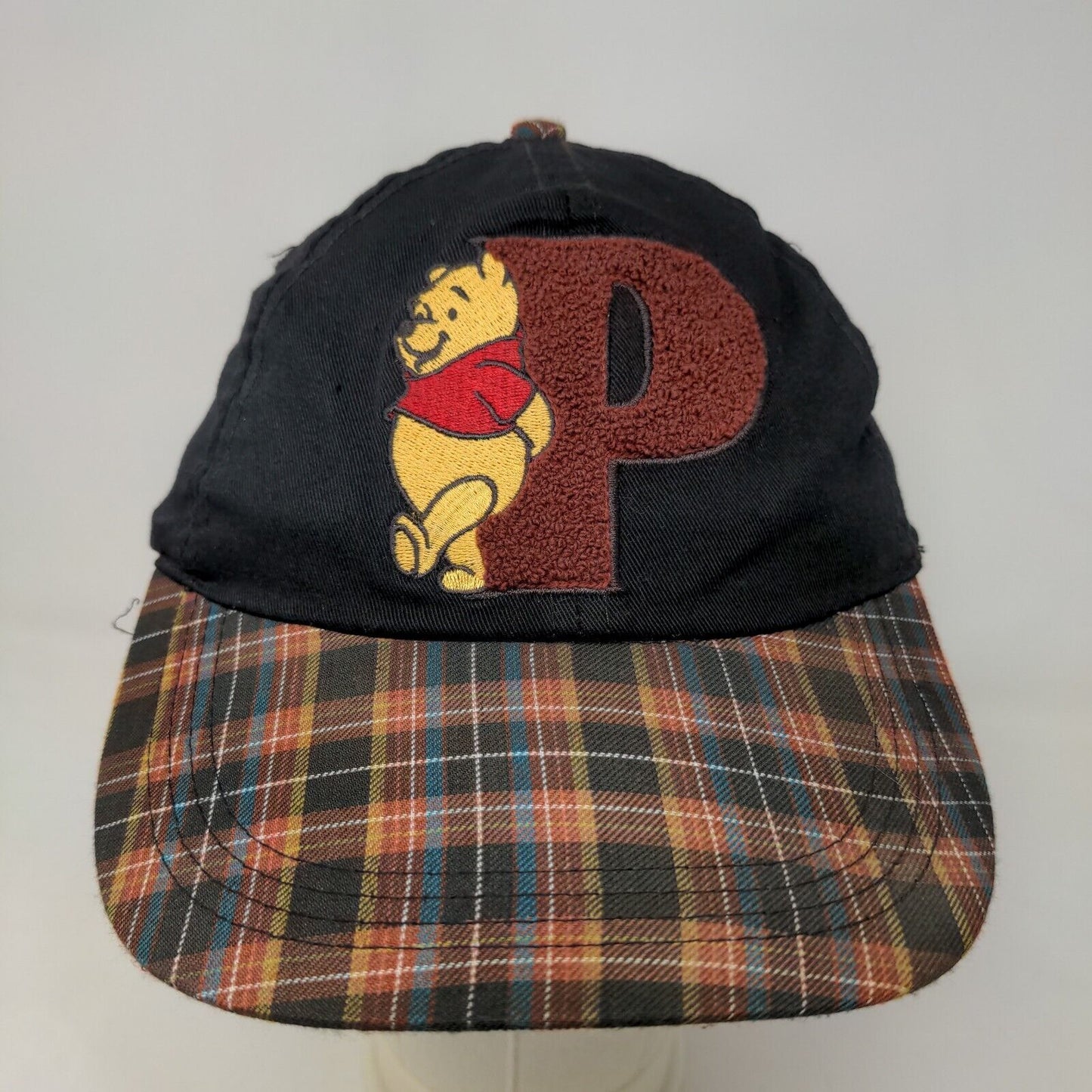 Winnie The Pooh Women's Stretchy Hat Black & Plaid Embroidered Logo