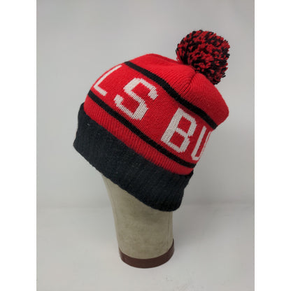 Vintage Mitchell Ness NBA Chicago Bulls Beanie Hat Embroidered Logo Pom Pom Red