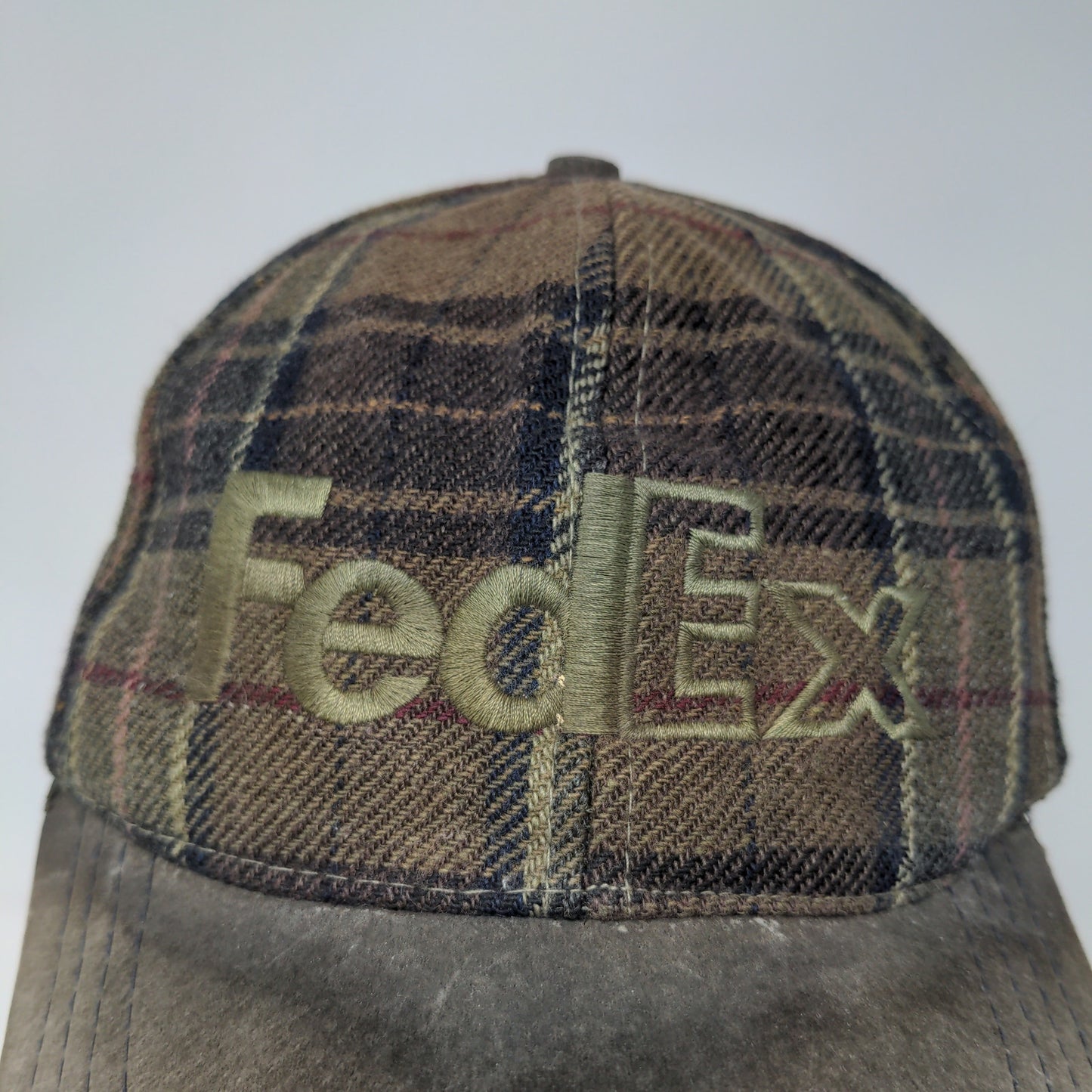 FedEx Mens Slideback Hat Brown Plaid OSFA One Size Embroidered Logo