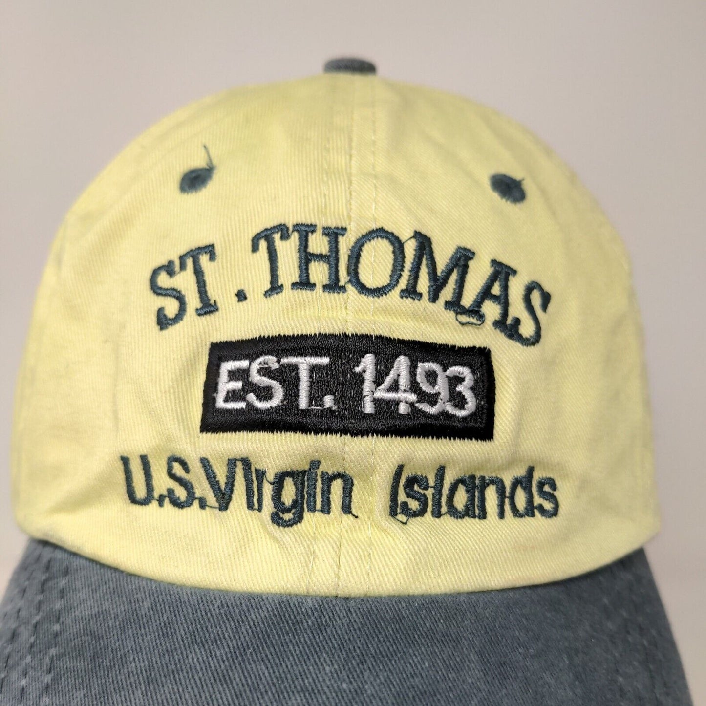 St. Thomas U.S. Virgin Islands Strapback Hat Yellow Adjustable Embroidered Logo