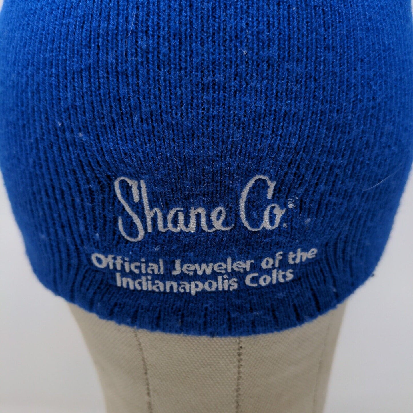 Vintage NFL Blue White Colts Beanie Hat Shane Co. Official Jeweler Embroidered