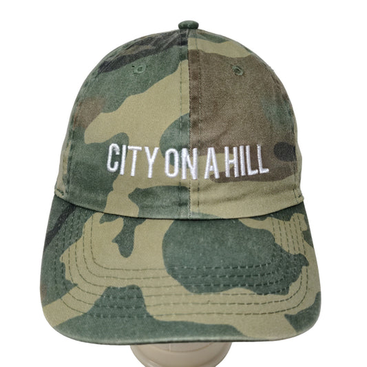 Newhattan Men's Slideback Hat Camo Green OSFA Embroidered City On a Hill Logo