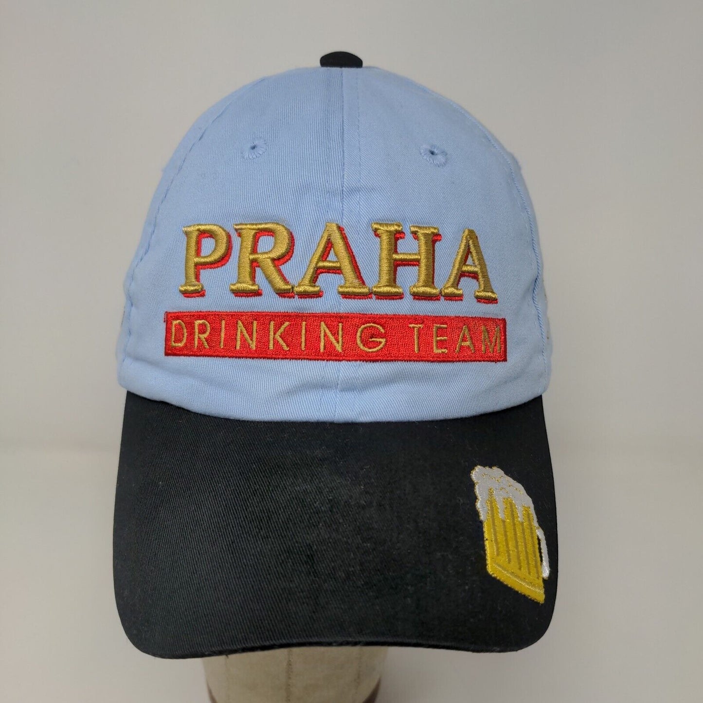 Praha Drinking Tea Men's Strapback Hat Prague Souvenir Embroidered Logo Blue 58