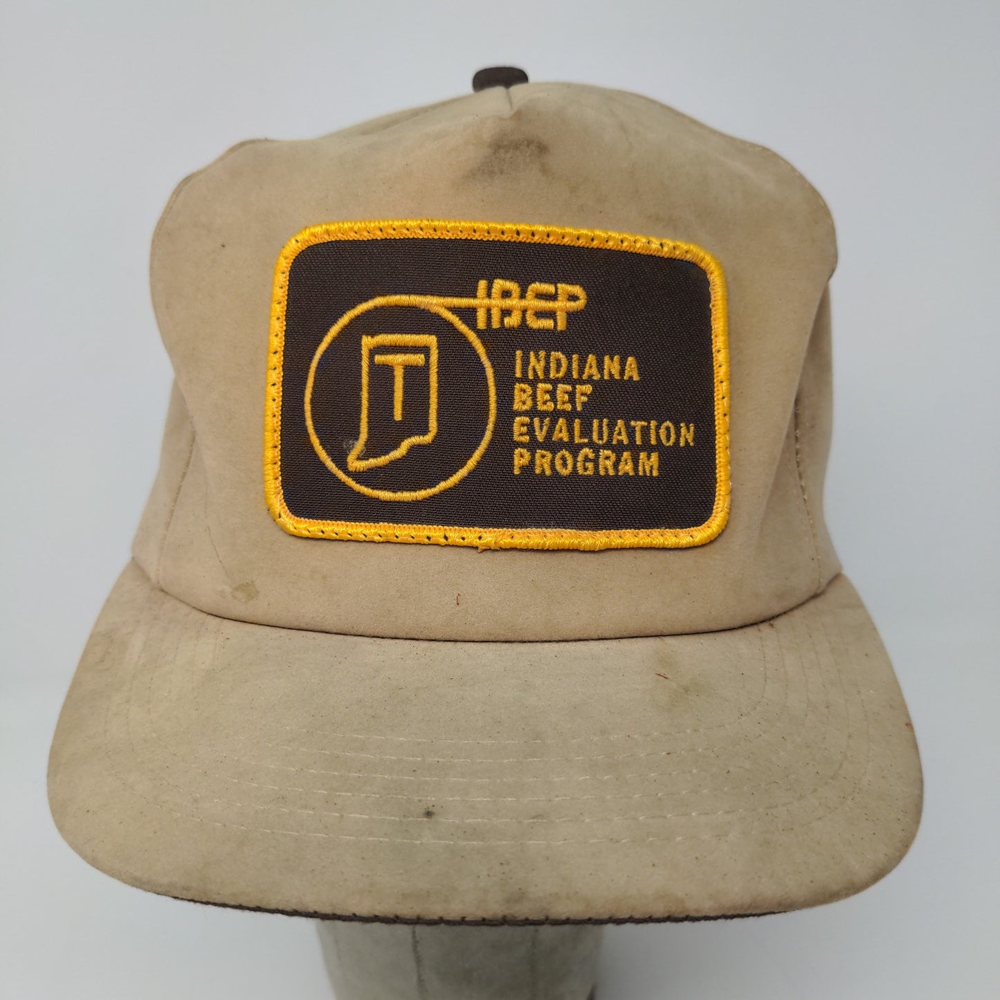 Vintage IBEP Indiana Beef Evaluation Program Snapback Trucker Hat Tan Brown