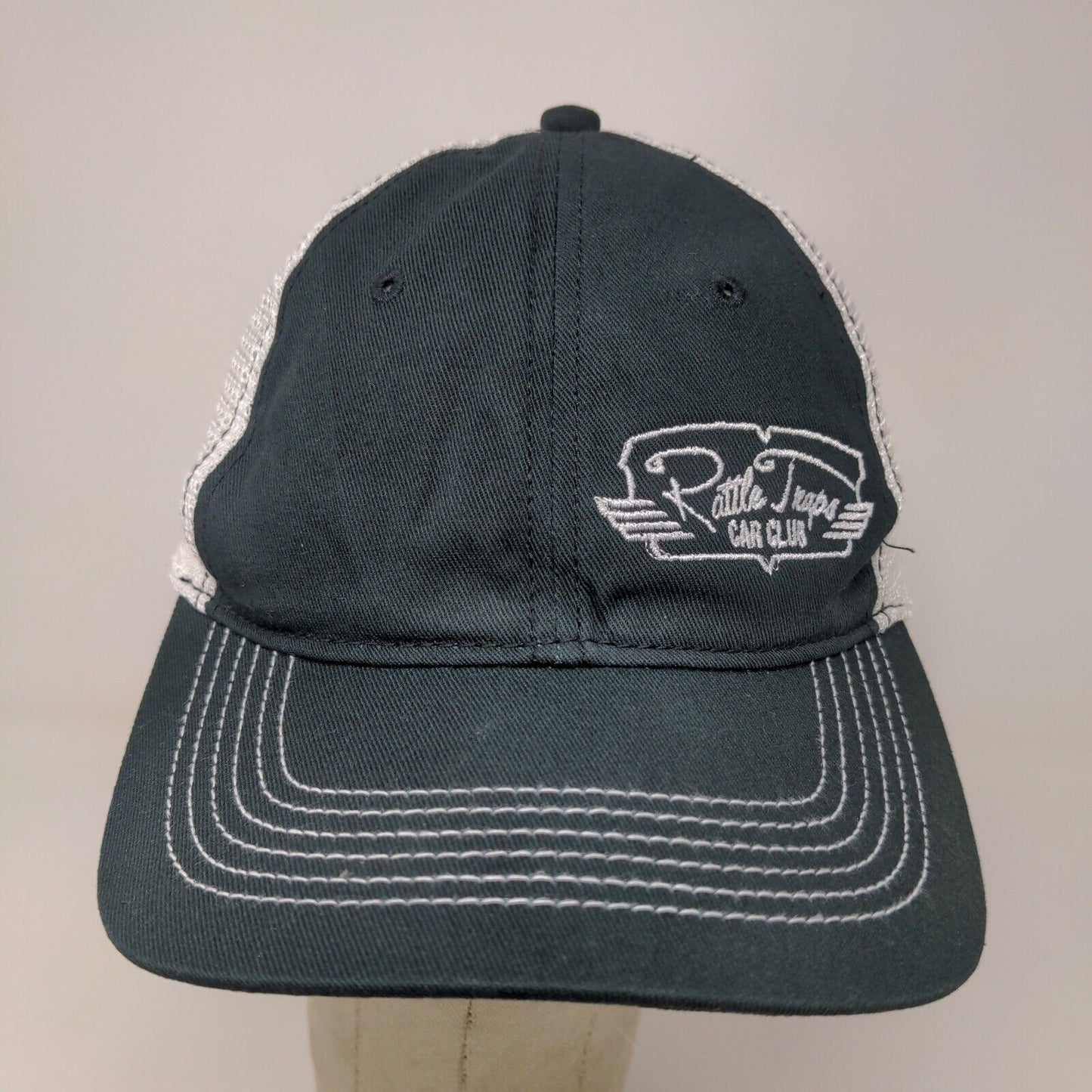 District Men's Rattle Traps Car Club Mesh Back Hat Black White Embroidered Logo