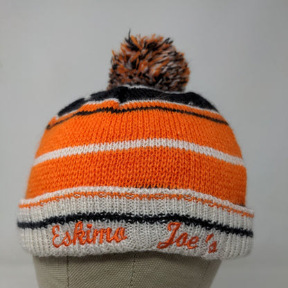 Eskimo Joe's Men's Beanie Cap Hat Orange Striped OSFA Embroidered Logo