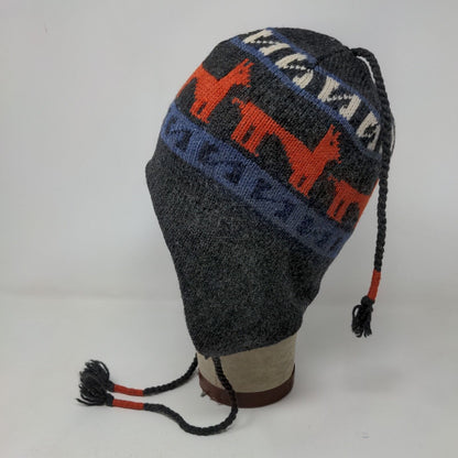 Unbranded Men's Knit Beanie Hat Gray OSFM Wool Blend Lined Llama Pattern