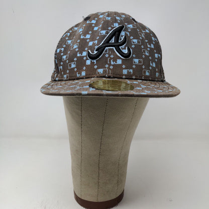 New Era 59Fifty Atlanta Braves Fitted Hat Brown Size 7 3/8 All Over Print Logo