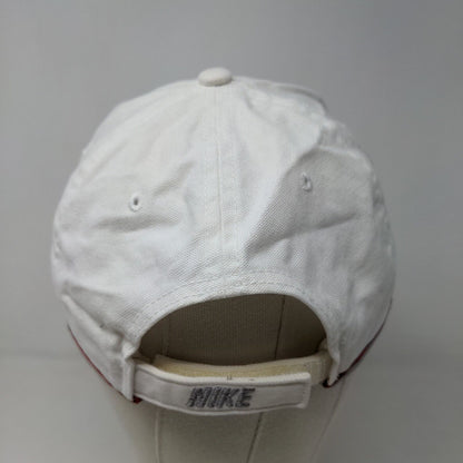 Nike Men's Strapback Hat White Red OSFA Embroidered Swoosh Vintage Gray Tag