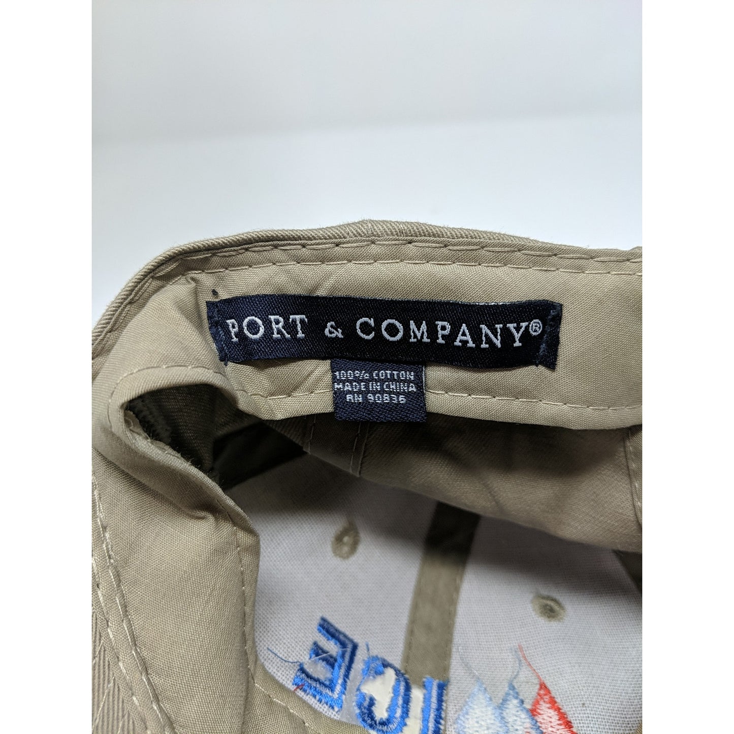 Ice USA Strapback Hat Adjustable Port & Company Embroidered Logo Tan Beige