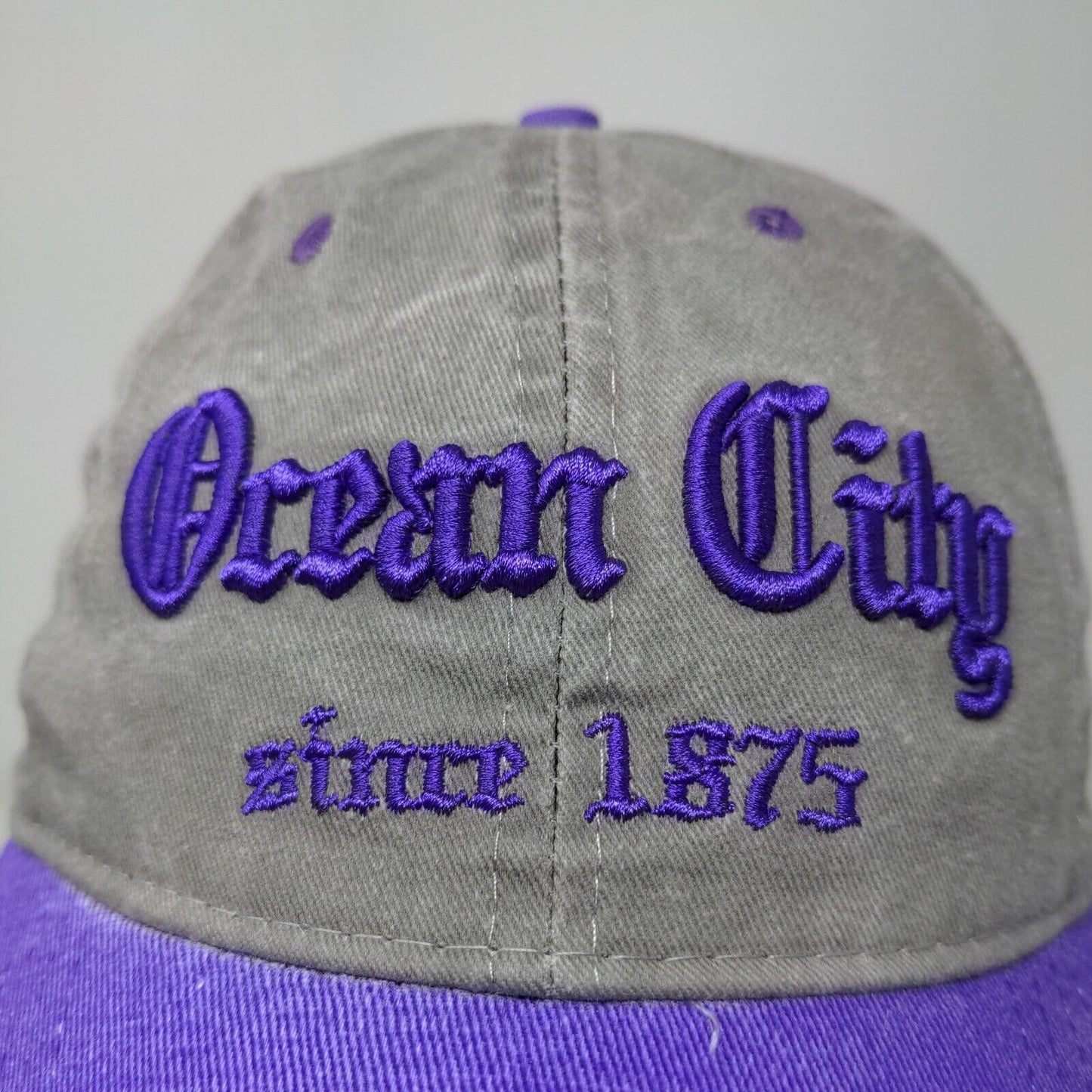 Lucky 7 USA Men's Ocean City Strapback Hat Gray Purple Embroidered Logo Maryland