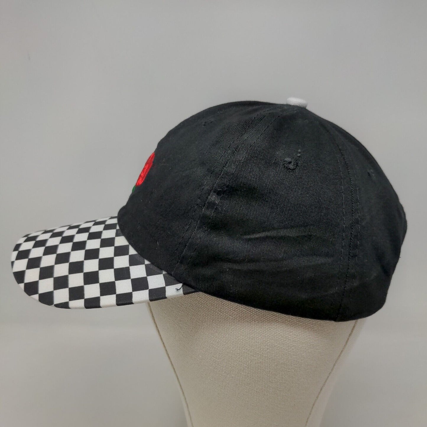 Rue 21 ETC Women's Slideback Hat Black White Check Adjustable Embroidered Rose