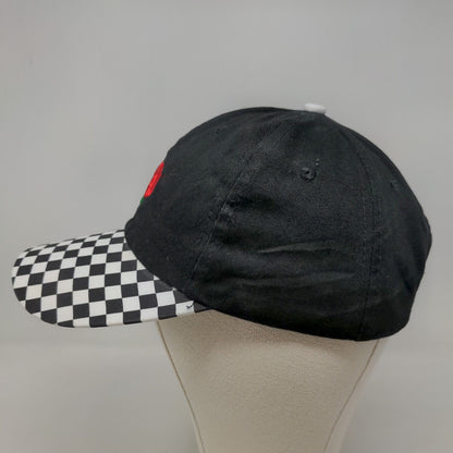 Rue 21 ETC Women's Slideback Hat Black White Check Adjustable Embroidered Rose