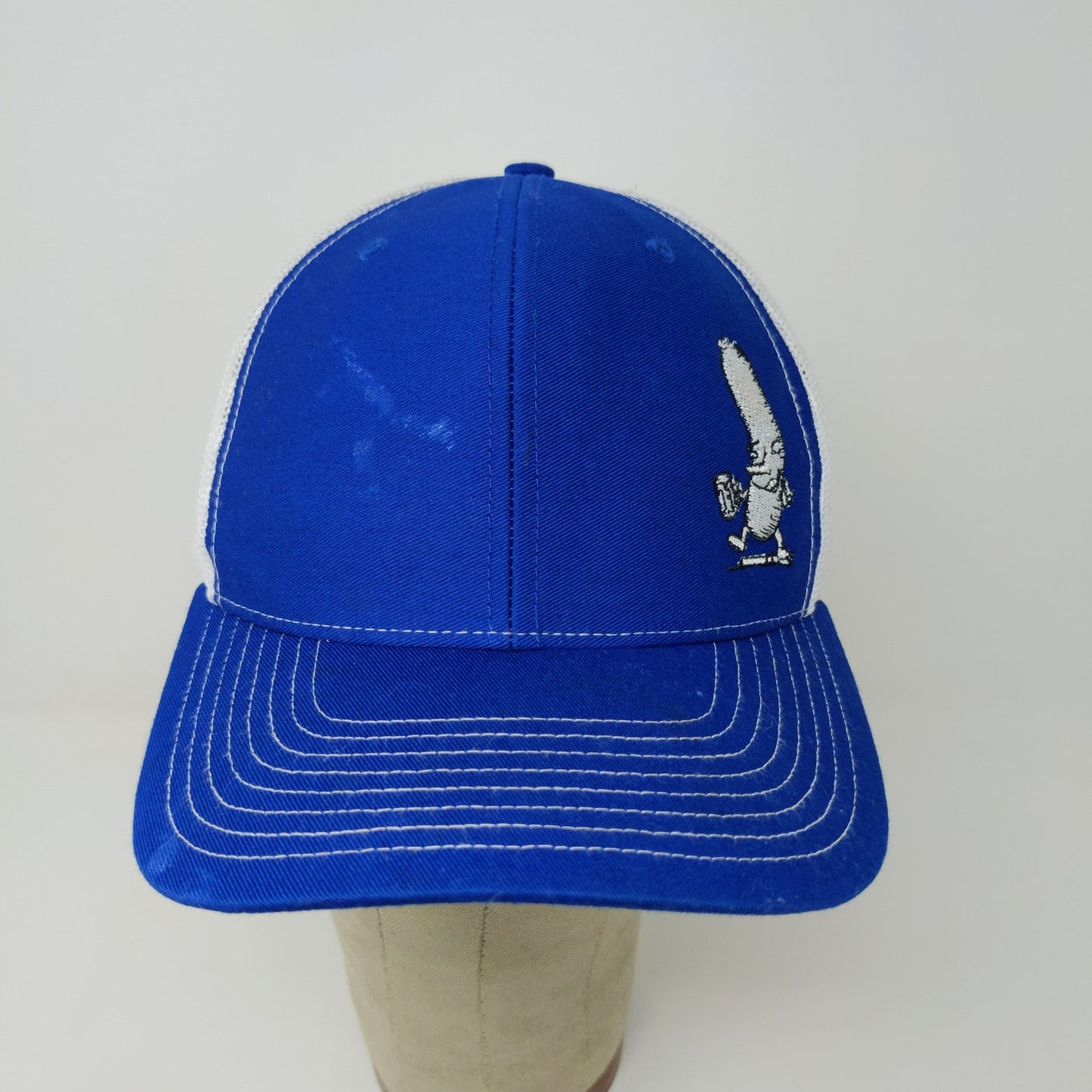 Richardson Style 112 Meshback Snapback Hat Embroidered Drunk Sausage Blue White