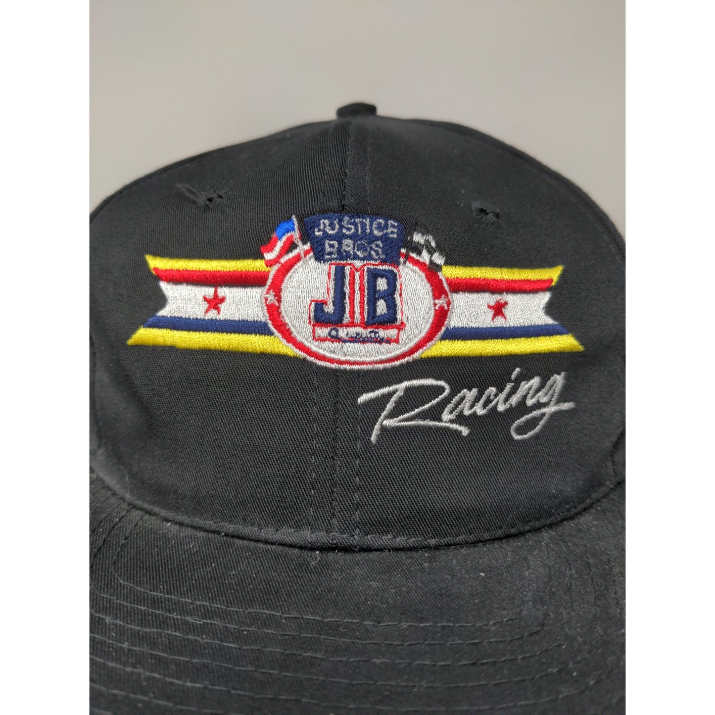 JB Justice Bros Racing Snapback Adjustable Hat Embroidered Logo Black