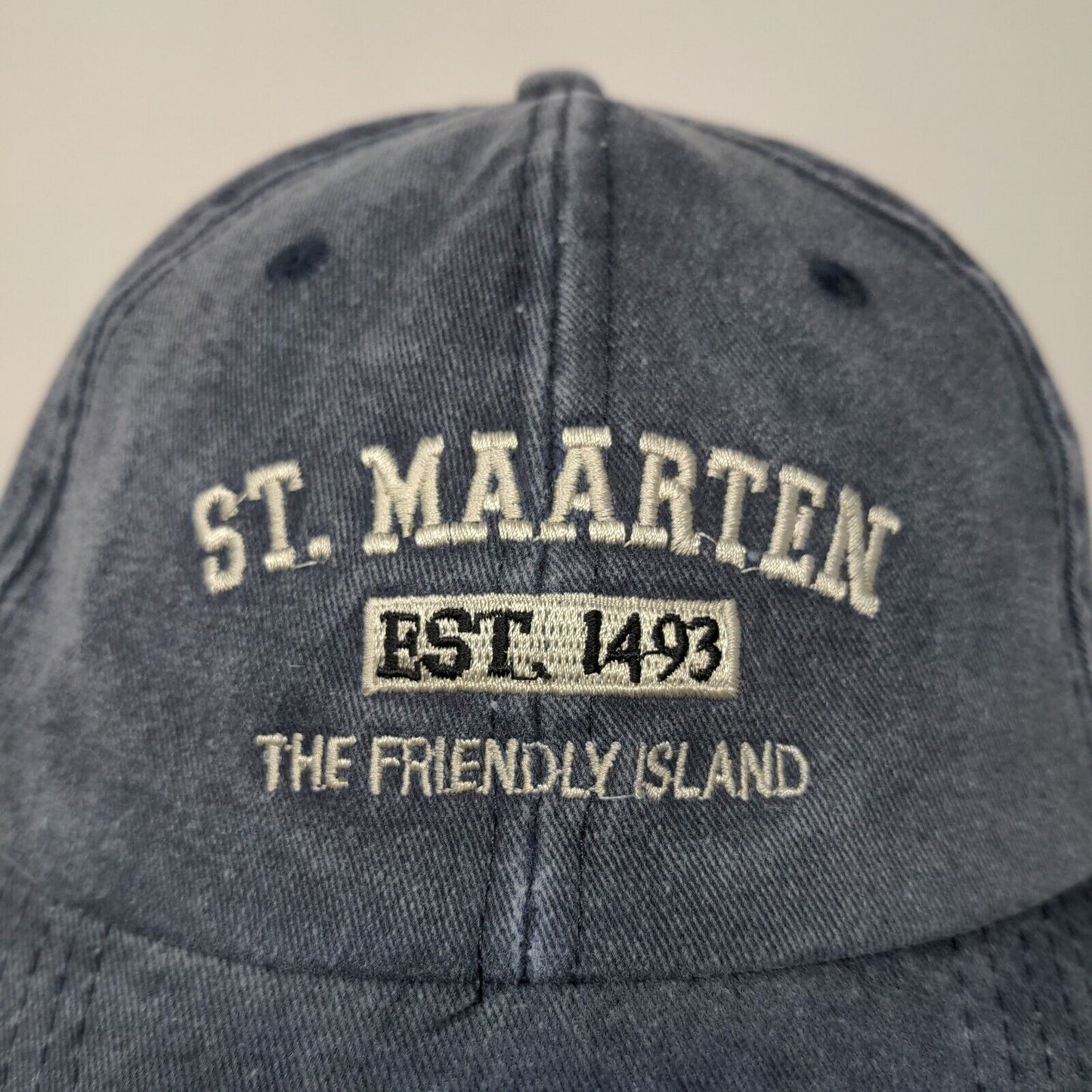 St. Maarten Men's Strapback Hat Blue Embroidered Logo 100% Cotton