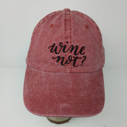 Wine Note? Women's Slideback Hat Red Embroidered Text One Size Cotton