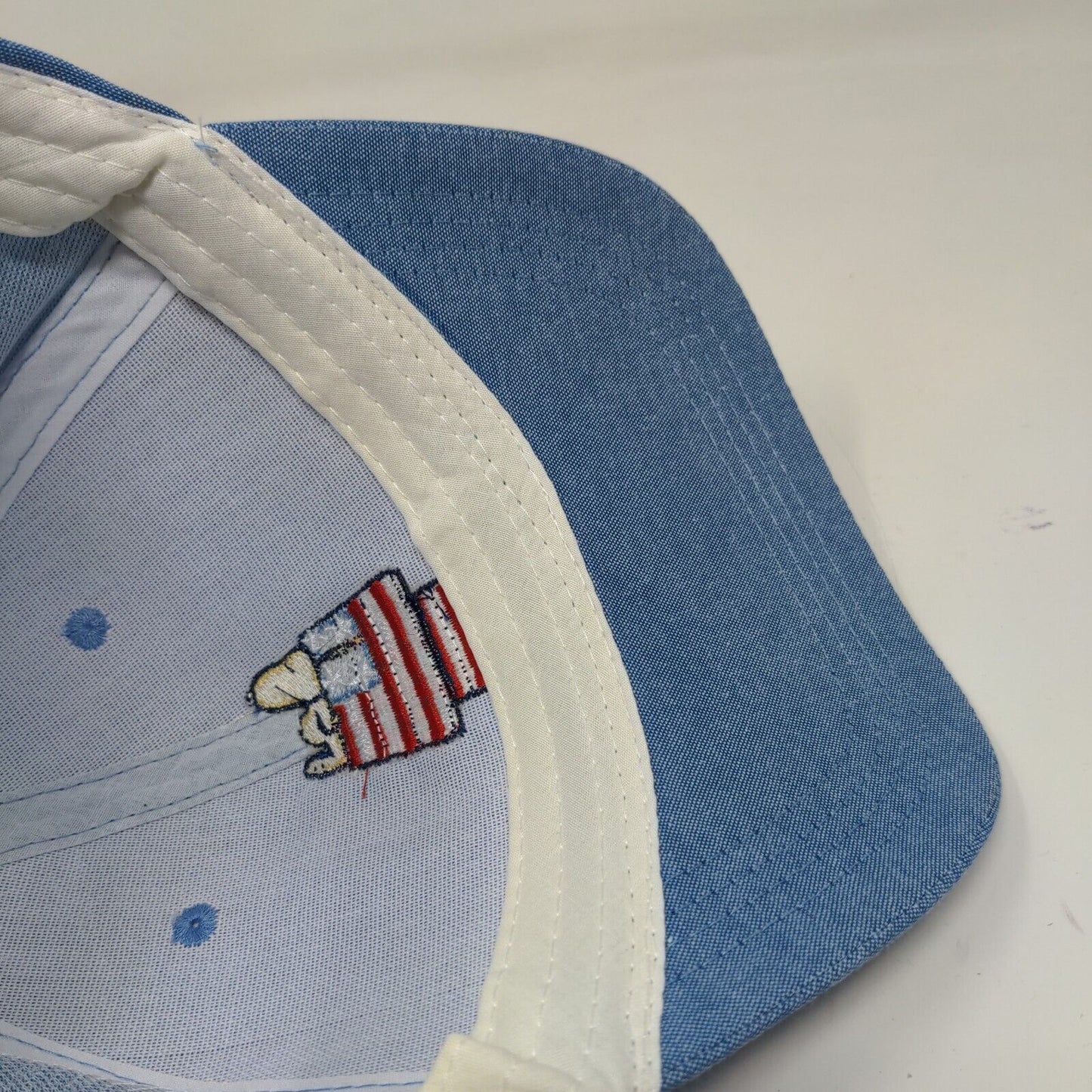 Peanuts Men's Strapback Hat Blue OSFM Embroidered Patriotic Logo Snoopy