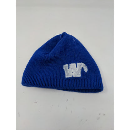 W Feather Logo Beanie Hat Embroidered Logo Blue Soft My Town Originals